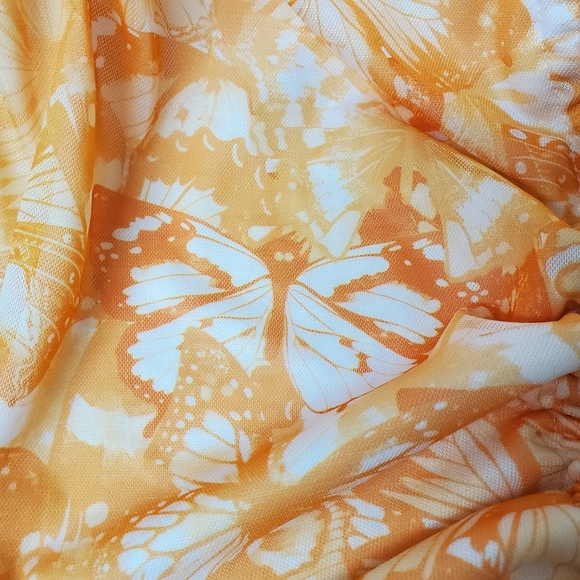 Pretty Little Things Orange Yellow Sexy Butterfly Dress Tie Front Ruched Mesh - Picture 6 of 8